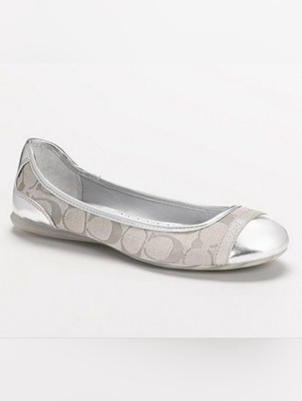 Coach Silver Signature Canvas Ballet Flat with Metallic Cap Toe